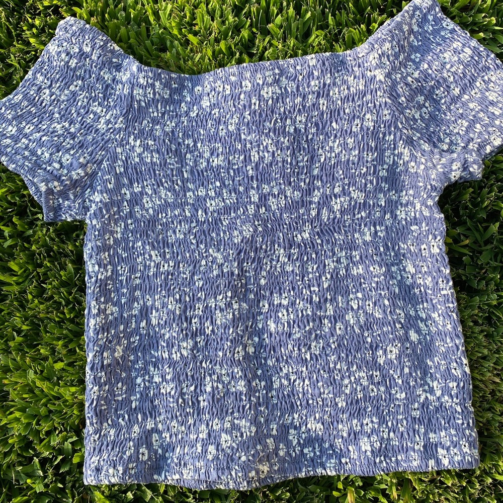 off the shoulder blue top